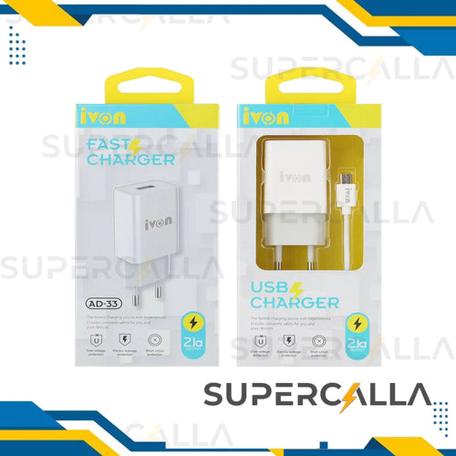 iVON FAST CHARGER 2.1A Batok / Kepala Charger Plus Kabel Data For iPhone Micro Type-C Lightning Android IOS